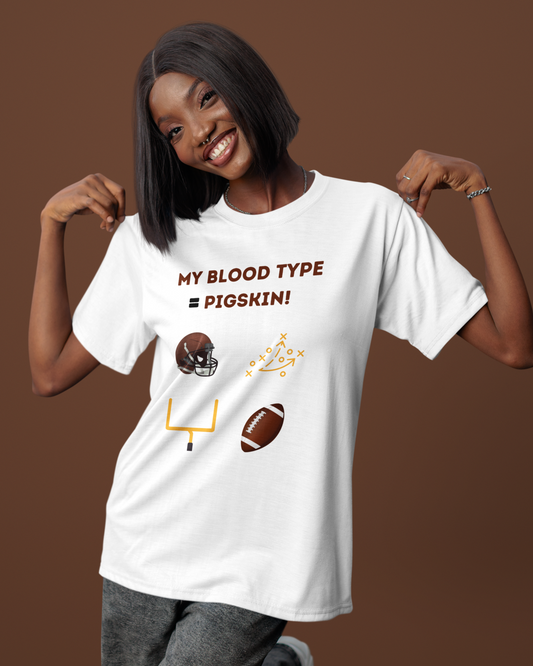 My Blood Type = Pigskin (Adult Unisex T-shirt)